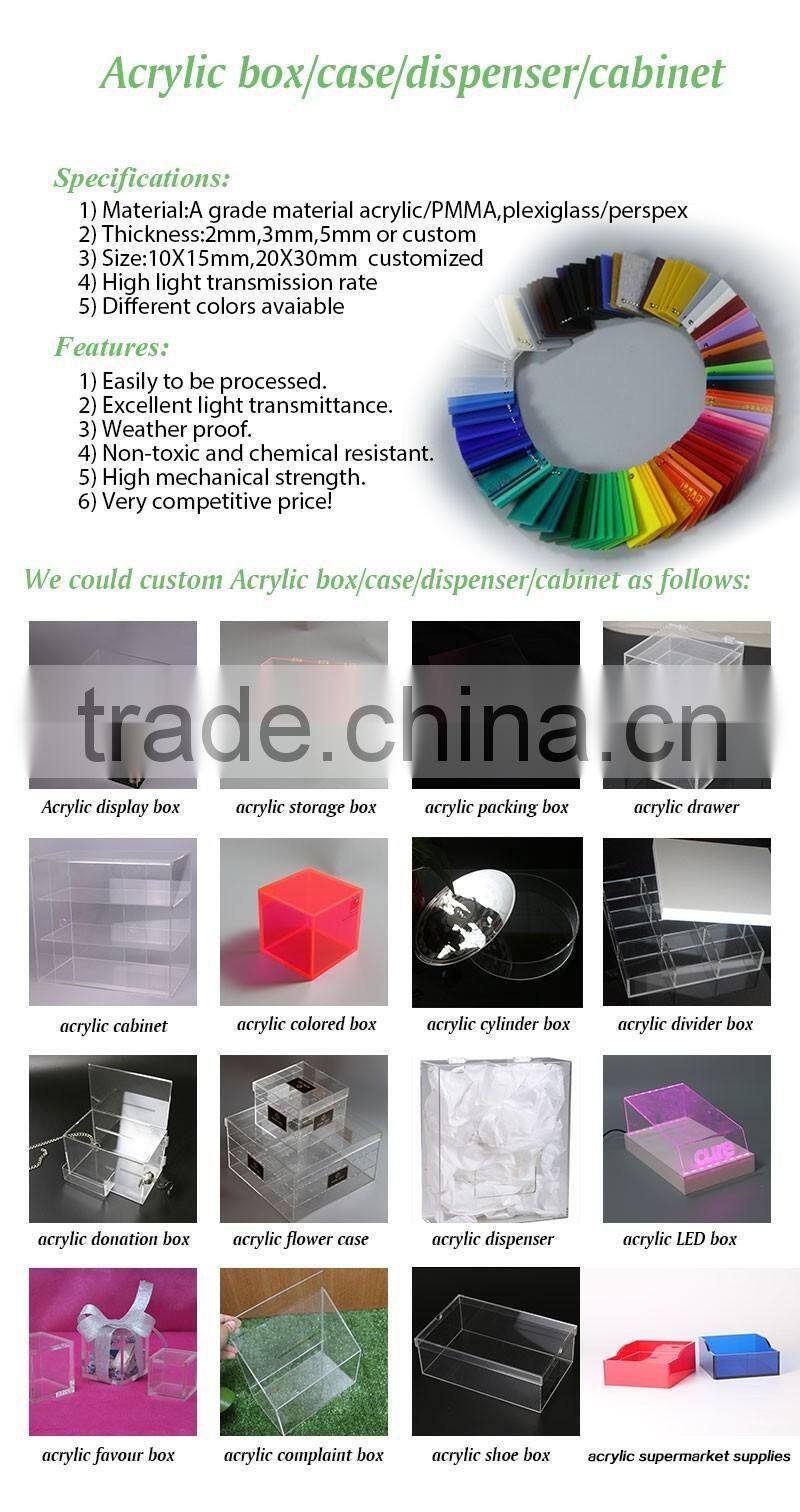 Rectangular shaped lucite storage box desktop designed acrylic dustcover