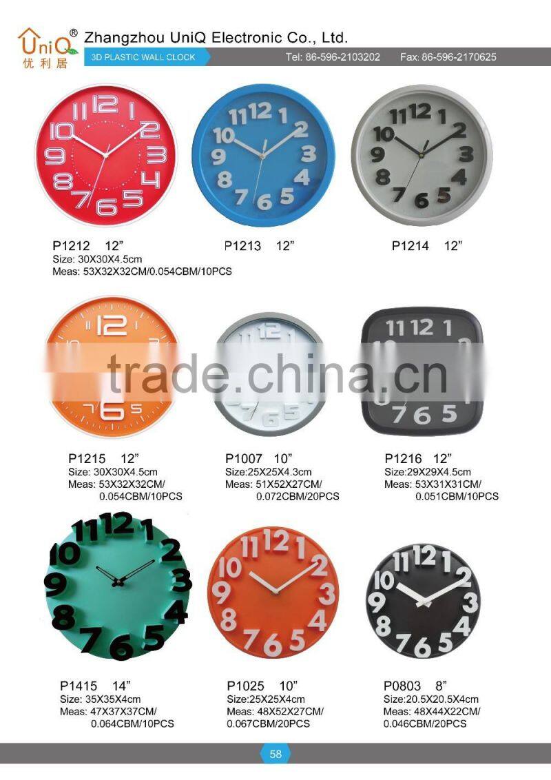 Round interior decoration plastic wall mounted clock