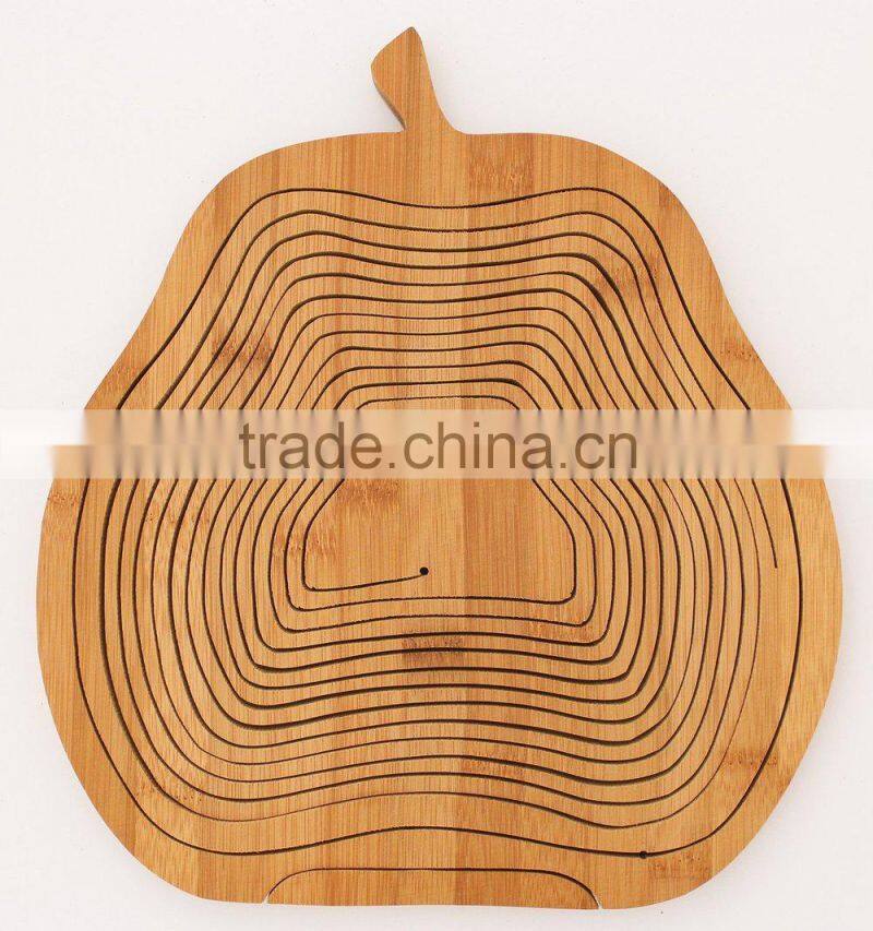 Large Flatware Pear Shaped Folding Bamboo Collapsing Wooden Hanging Bread Roll Basket