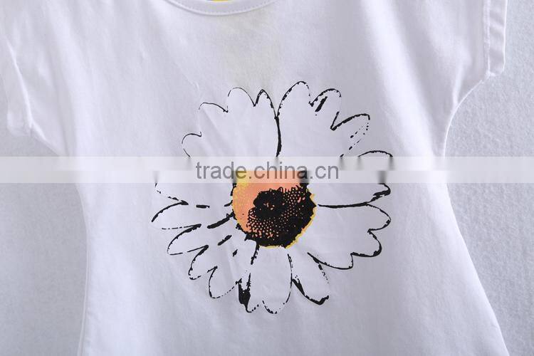 Girls new sets cotton chrysanthemum T-shirts+ skirt two-pieces