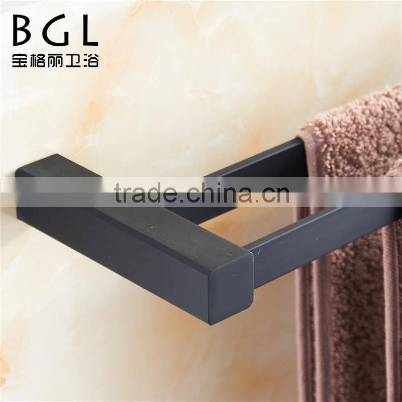 Square design Zinc alloy accessories for bathroom Wall mounted Black Double towel bars