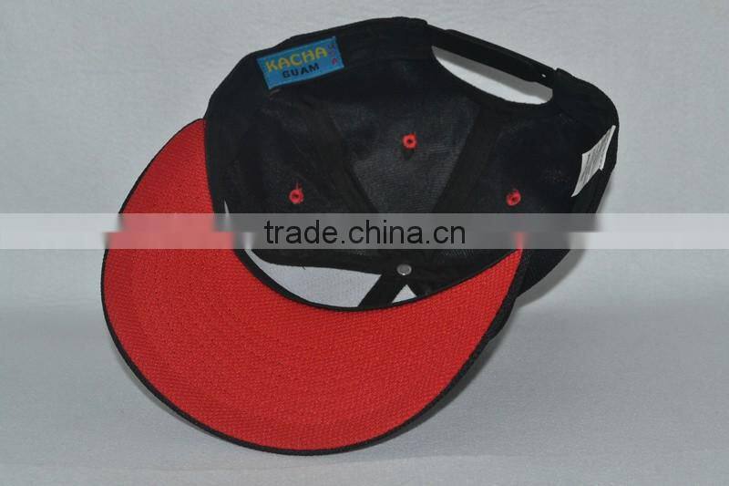 Guangzhou hat factory professional custom 100% wicking performance polyester/black/embroidery logo/flat brim hat
