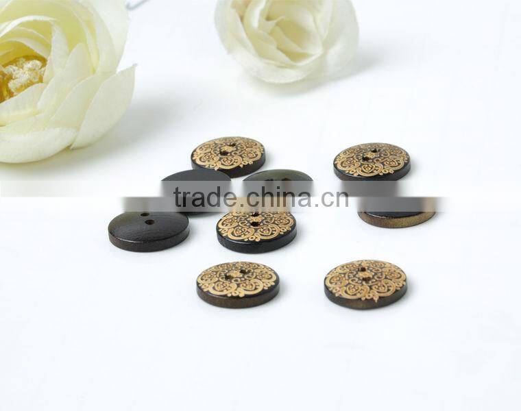 32L 2-hole black laser wood button for woman's clothing