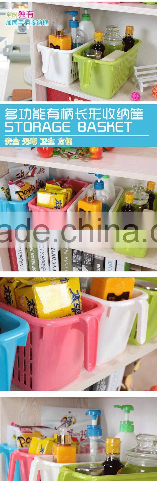solid color rectangle handheld kitchen bathroom storage basket-red