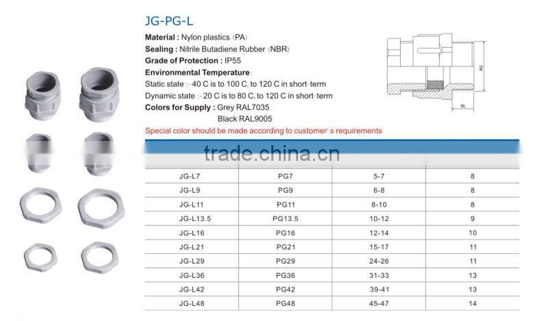HEIGHT Hot sale JG-PG-L PG CABLE GLAND/ Nylon cable gland/amoured cable gland sizes with high quality factory price