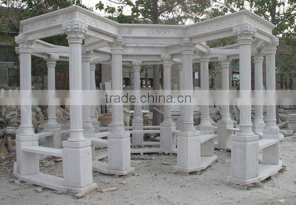 Large Round Classical Marble Gazebo with Metal Roof