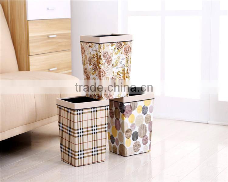 Plastic Medium Rectangle Leather Wraped Cheap Trash Can for Hld With Open Top Button 11L