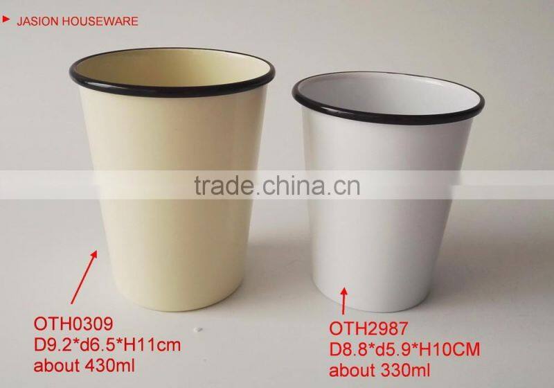 330ml Tea Coffee Milk Metal Enamel Coated Cup with Rim Steel Mug Glass