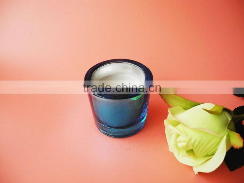stained blue soy candle thick glass candle cup