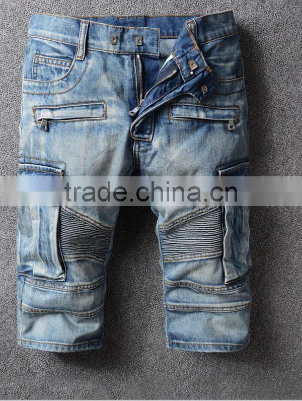 Europe wash faded jeans high street style men's short pants