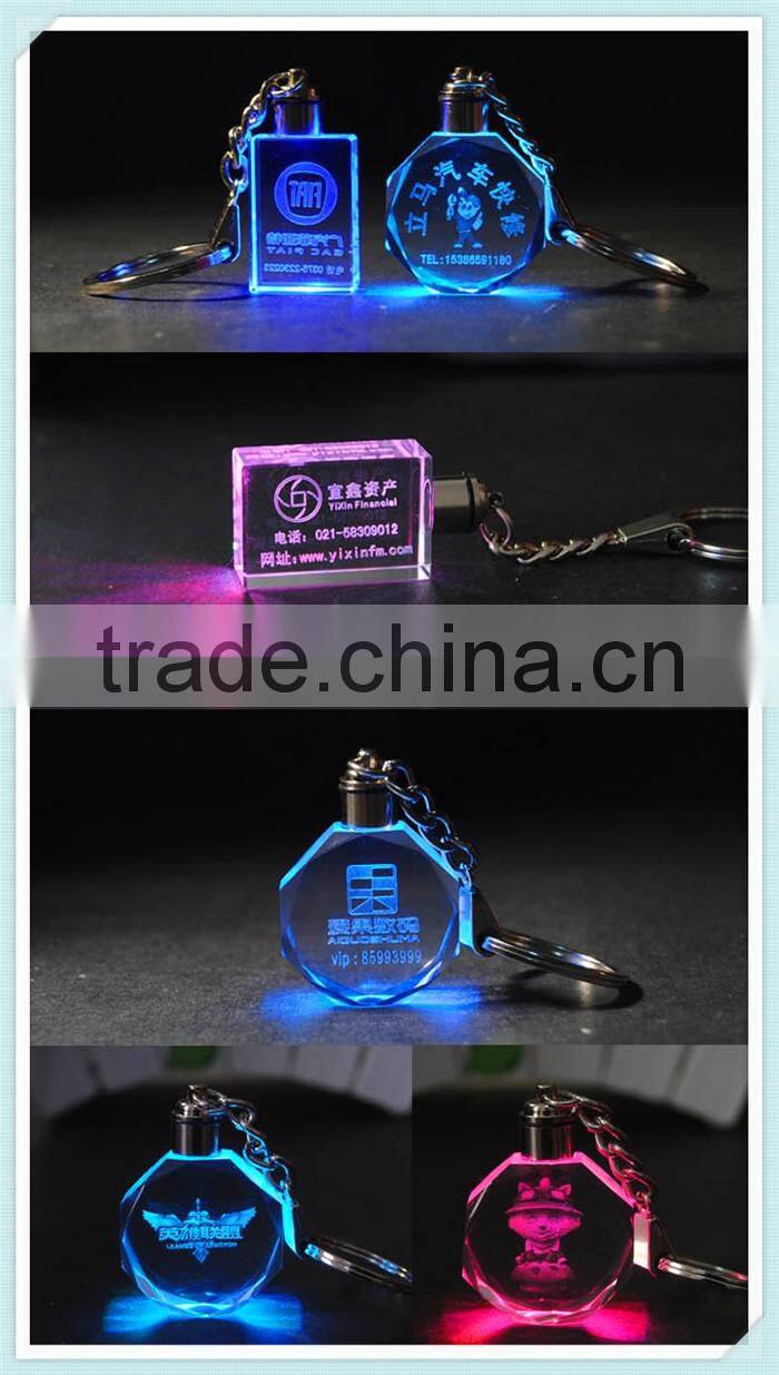 Quick response on inquiry Fancy lighted custom 3d laser rose flower crystal glass key keychains personalized