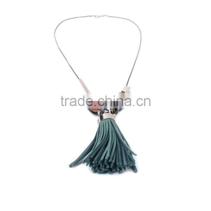 wood bead chain necklace tassel necklace geometric metal beads rings on chain necklace