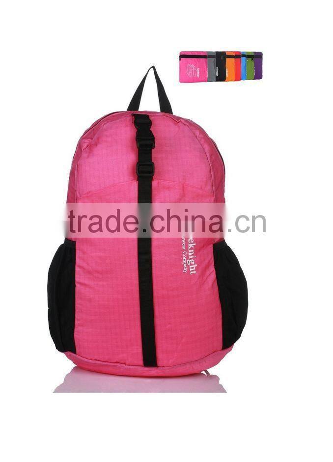 2014 promotional foldable soft backpack lightweight folding travel backpack, Pink(CF-209)