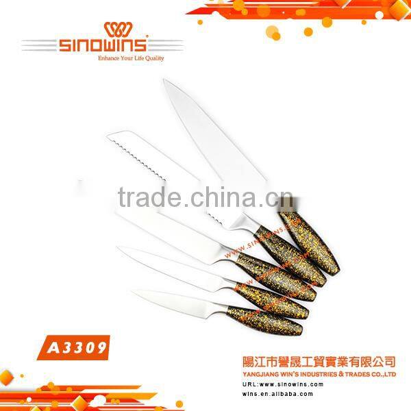 A3309-1 Great Style 5pcs Stainless Steel Knife Set Handle with Spray Printed