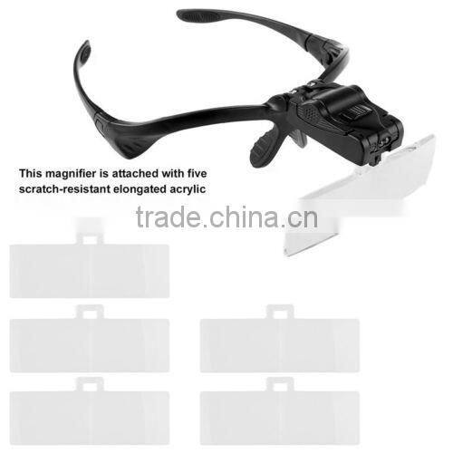Adjustable Cabeza Lupa Lente Gafas Magnifier Glass LED Lampara a Joyeria Relojero 5 Lens