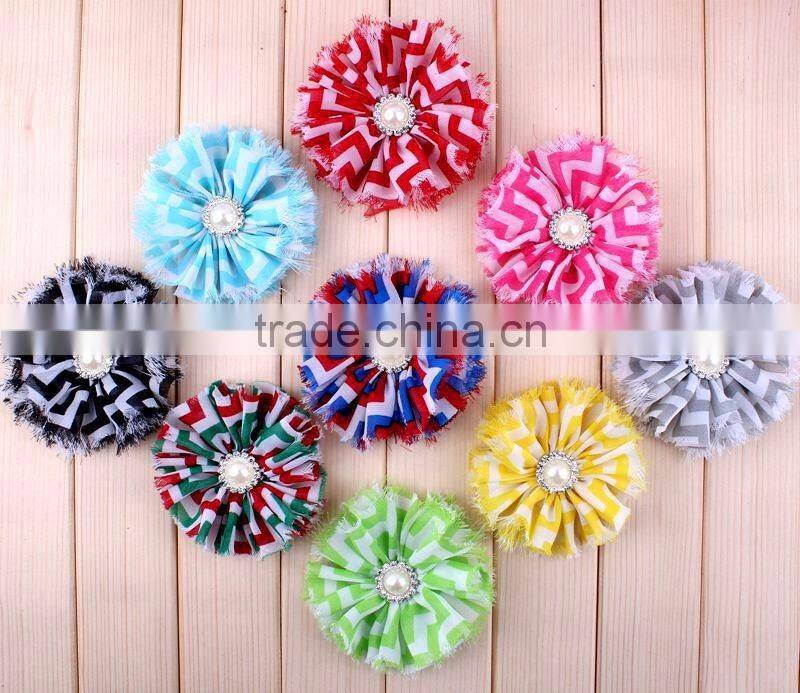 handmade fraying chiffon flower with pearl beads center for kids hair accessories for baby girl