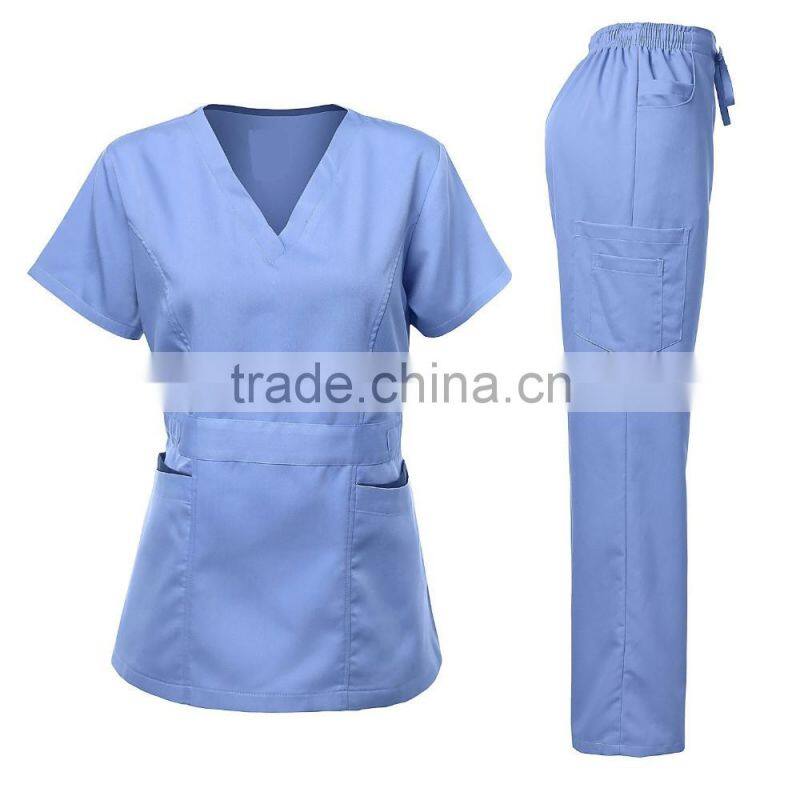 2016 Designer Medical Scrubs Medical Scrubs Uniform Women's Scrubs Medical Set Stretch With Ultra Soft Contrast pocket