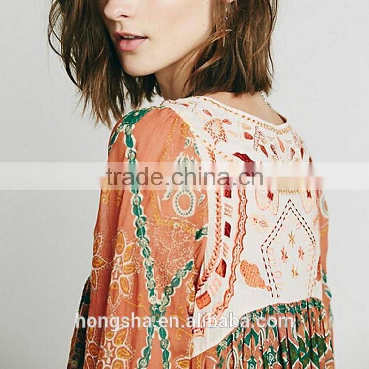 2016 New Burn-Out Ladies Long Csual Dresses Pictures Fashion Printed Vintage Dress HSd7295