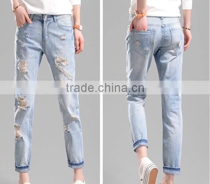 Latest Wholesale Ladies jeans top new design fashion sexy light denim Jeans Pants manufacturing China