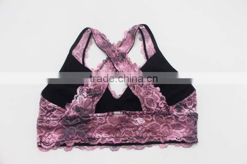 Ladies beautiful lace bra with back cross strap
