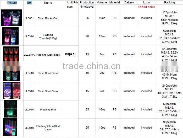 BHN056 Party Gift Product Water Liquid Activated LED Flash Drinking Glass