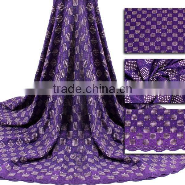 Cheap price hign quality square style cotton swiss voile lace with stones for clothes SL0408