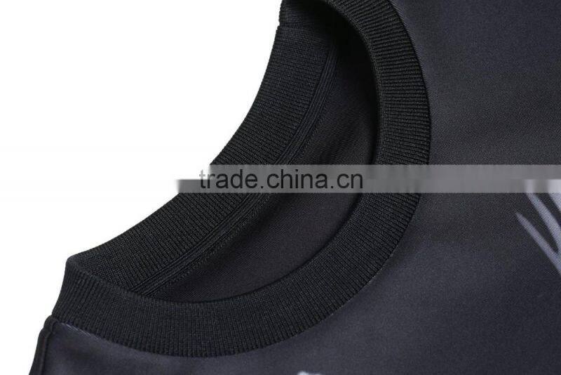 fashion printing O-neck long sleeve black thin pullover jersey t shirt for men