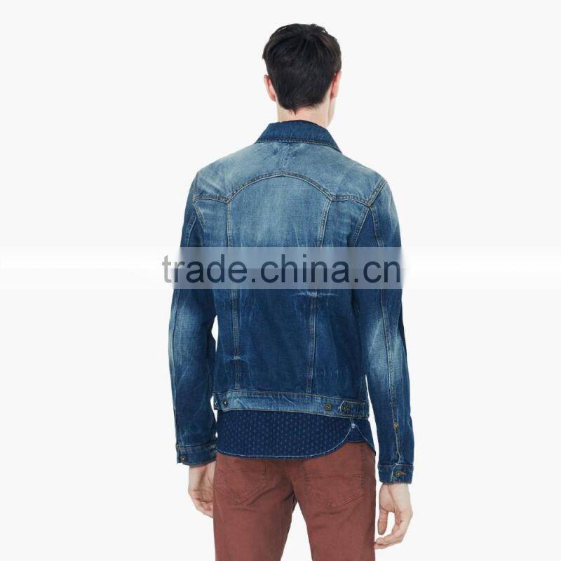 top fashion blue washed ripped denim jacket coat men on sale