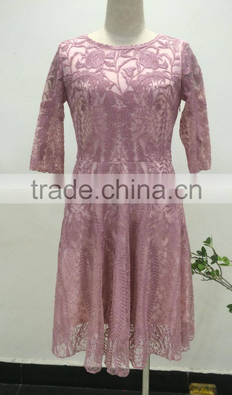 2017 New Design Casual Style Crochet Lace Midi Lady Dress