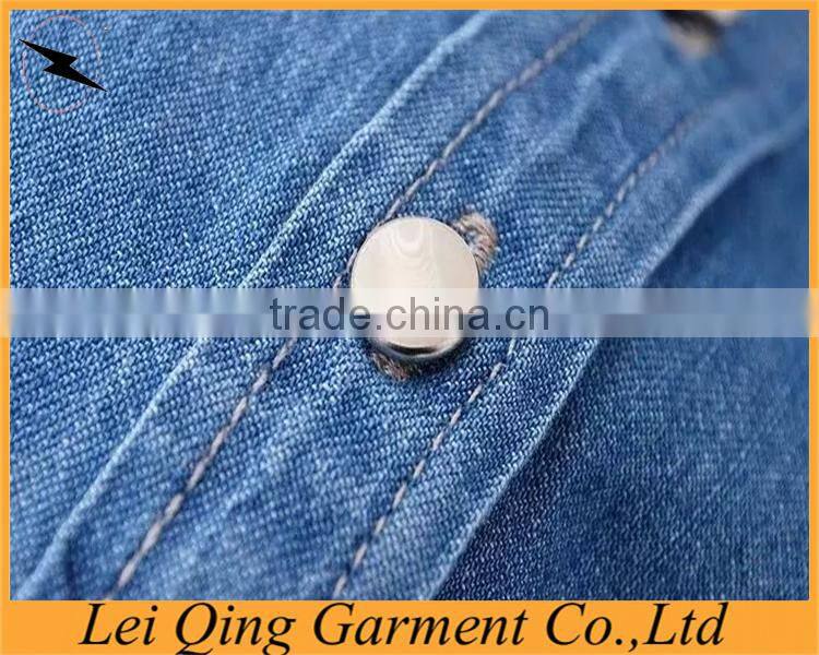 Two pockets garment wash denim shirt women