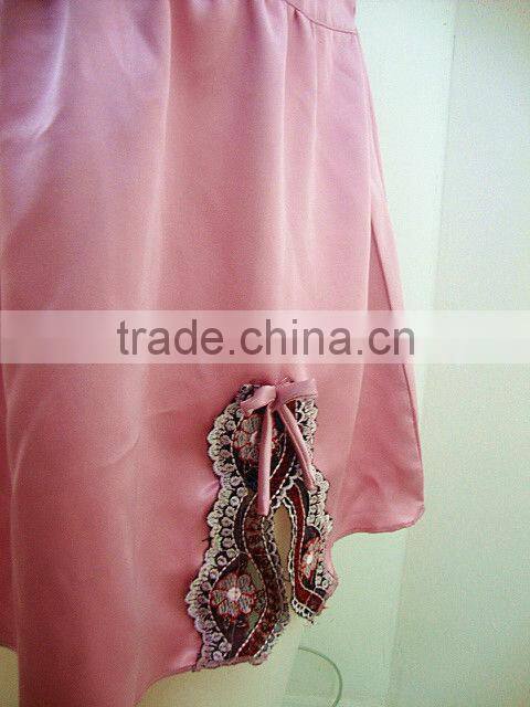 summer cute and sexy silk short braces nightskirt with lace and bows