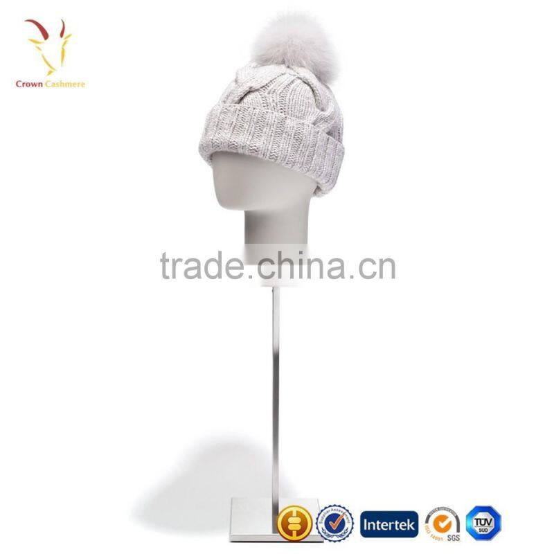 Cable Custom Winter Hat,Merino Wool Fur Pom Pom hat