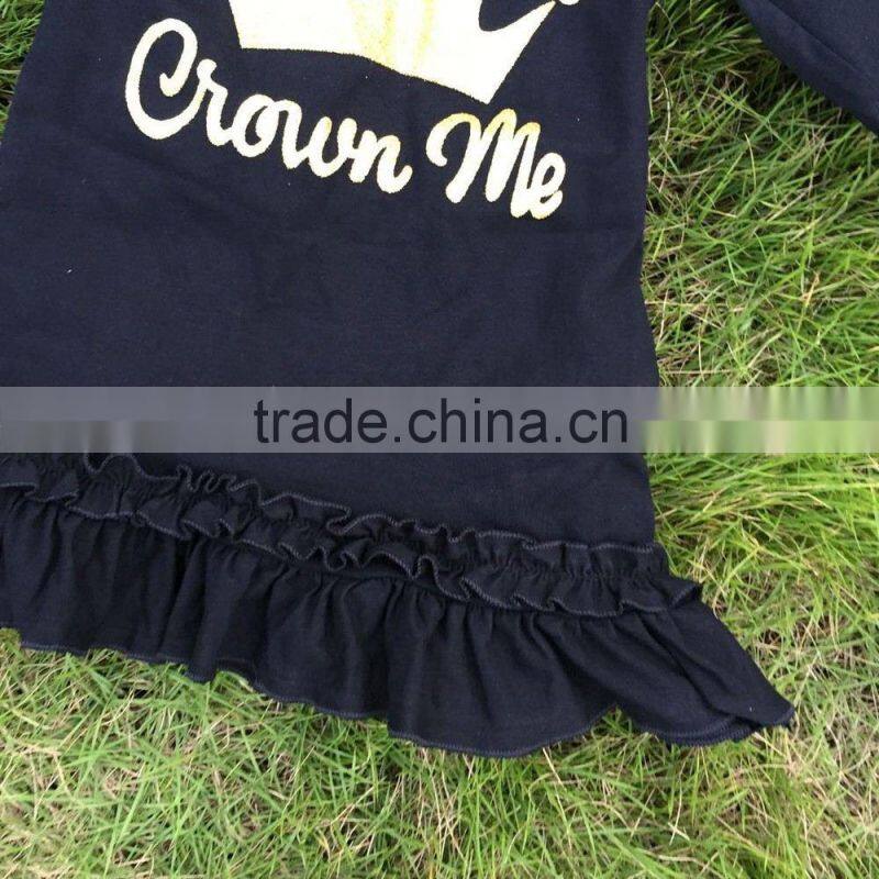 black 2-7t FALL/Winter kids OUTFITS crown gold dress girls hot sell cute clothes kids with matching headband