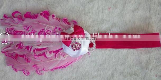Rhinestone curly feather headband baby headband infant hedband wholesale