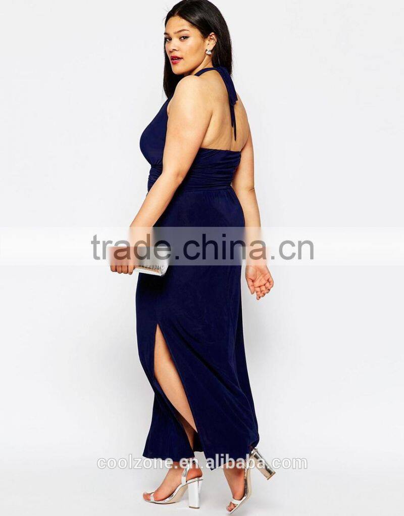 Sexy halter neck bodycon fit plus size evening dress for fat women