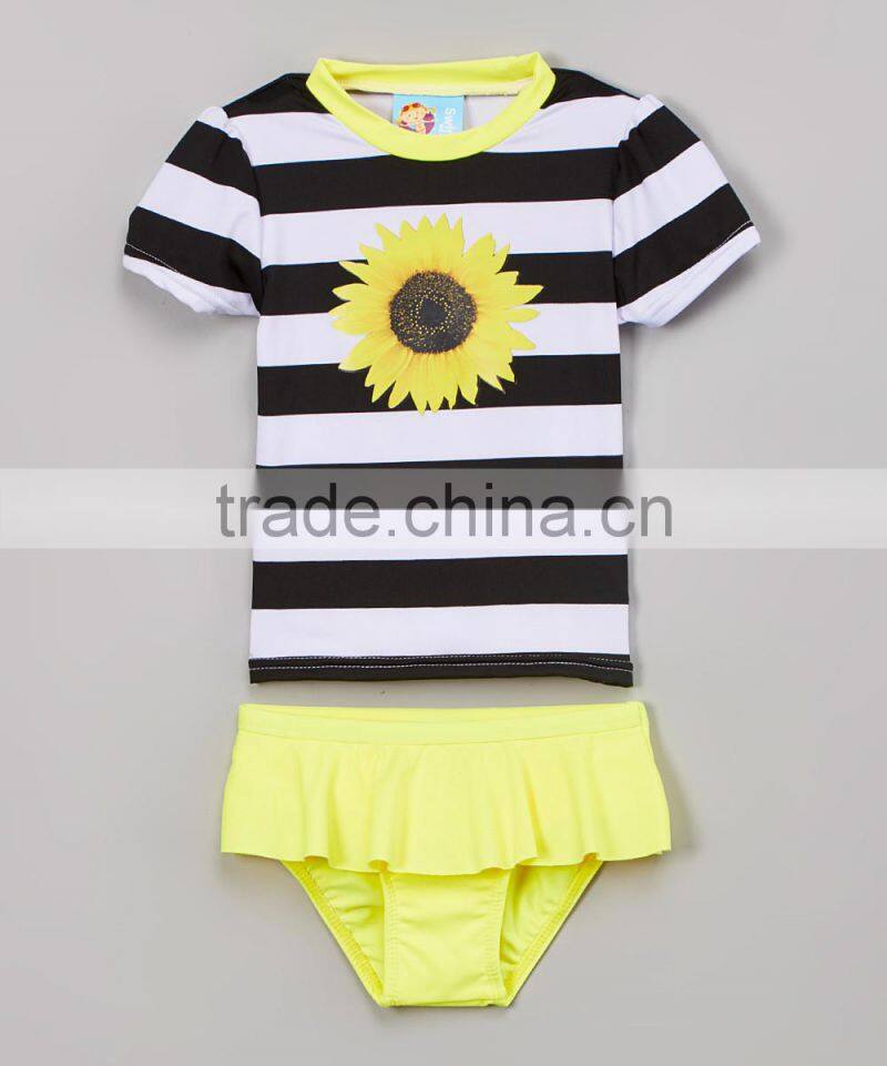 Newest Girl Beachwear With Sunflower Rashguard And Bikini Bottom Girl Flower Rashguard Girls Wear G-NP-TR905-396