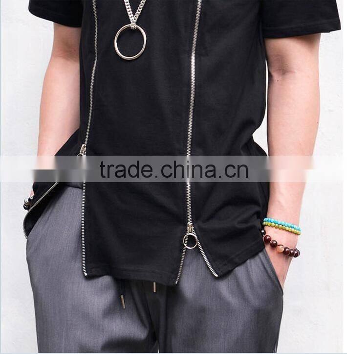 Men's Double Front Zipper Round Tee