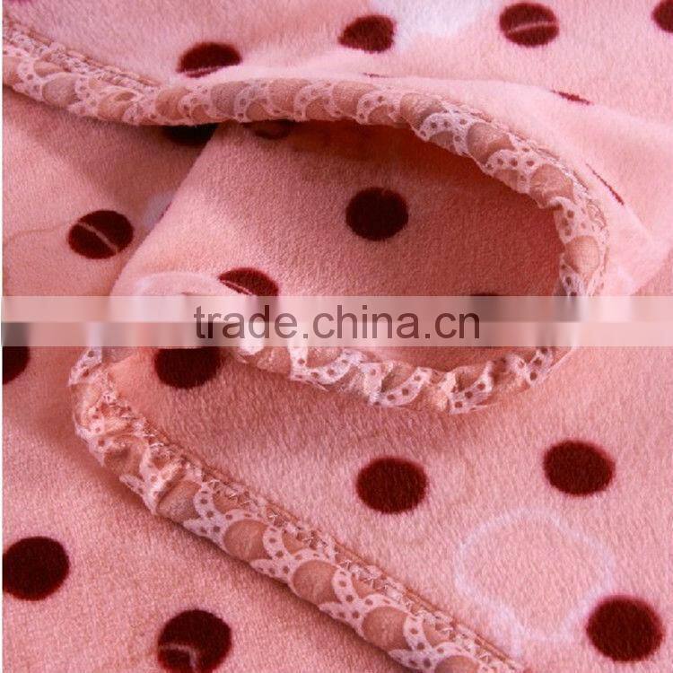 Apple&Cute Dot Printed Pink Cartoon Coral Fleece Bed Sheet Blanket Made in China