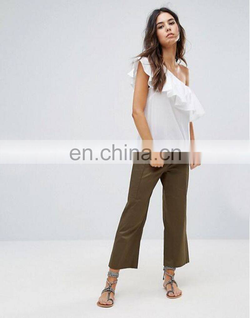 Ladies latest white cotton shirt cheaper wholesale ruffle design for women