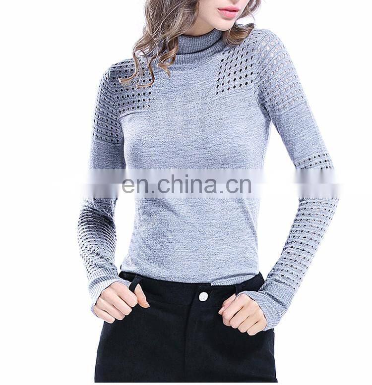 Woolen Turtleneck Long Sleeve Hollow Sweater For Women