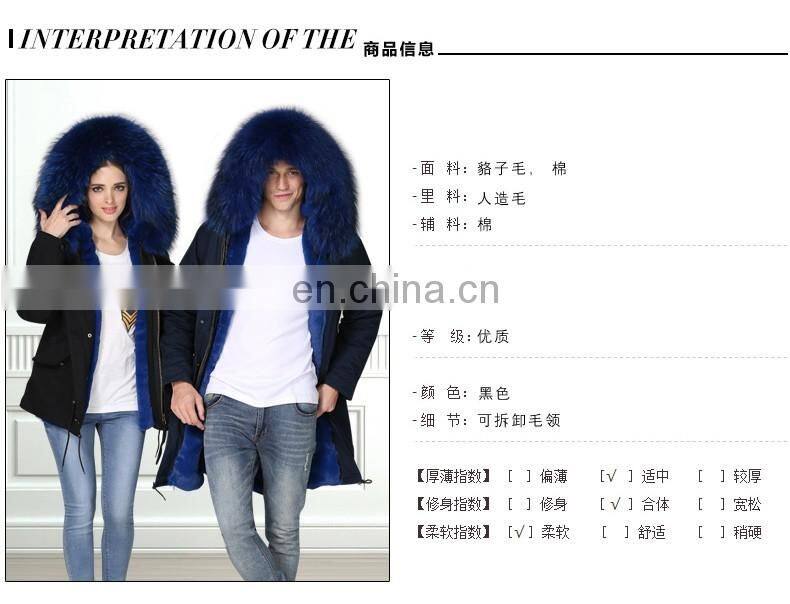 New arrival 2016 winter warm hot selling raccoon hair hooded turkey fur coat