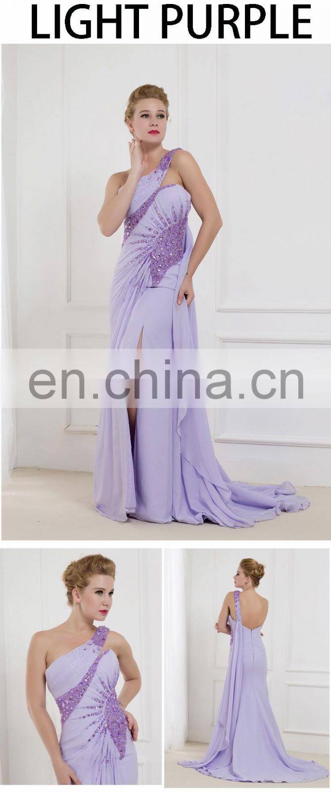 C5046 One shoulder beaded Side slit chiffon Sexy pakistani bridal dress