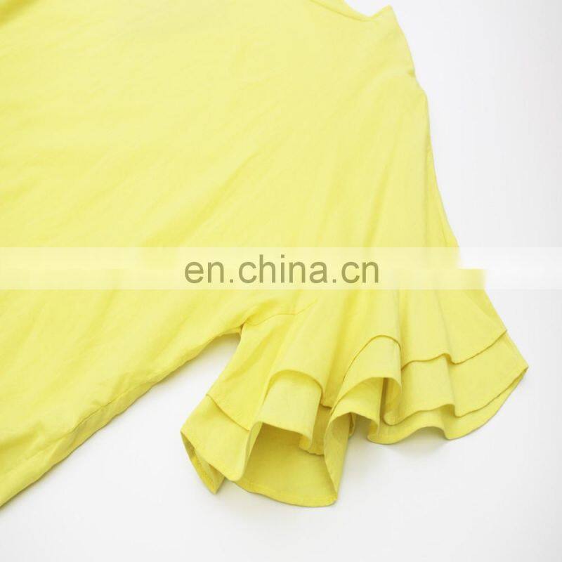hot sale fashion flounce sleeve cotton lady blouse