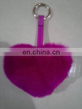 Promotional Charm Fluffy fox fur ball pom poms Accessories plush keychain car keyring Bag Purse Pendant Heart shape