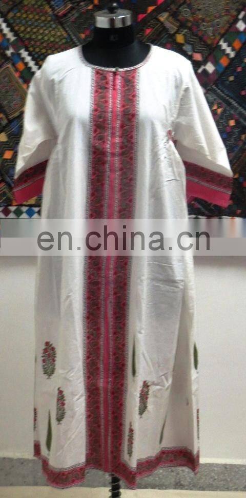 Hippie Block Printed Cotton Dress Women Tunic Loose White Dress Maxi Dress Wholesaler From India