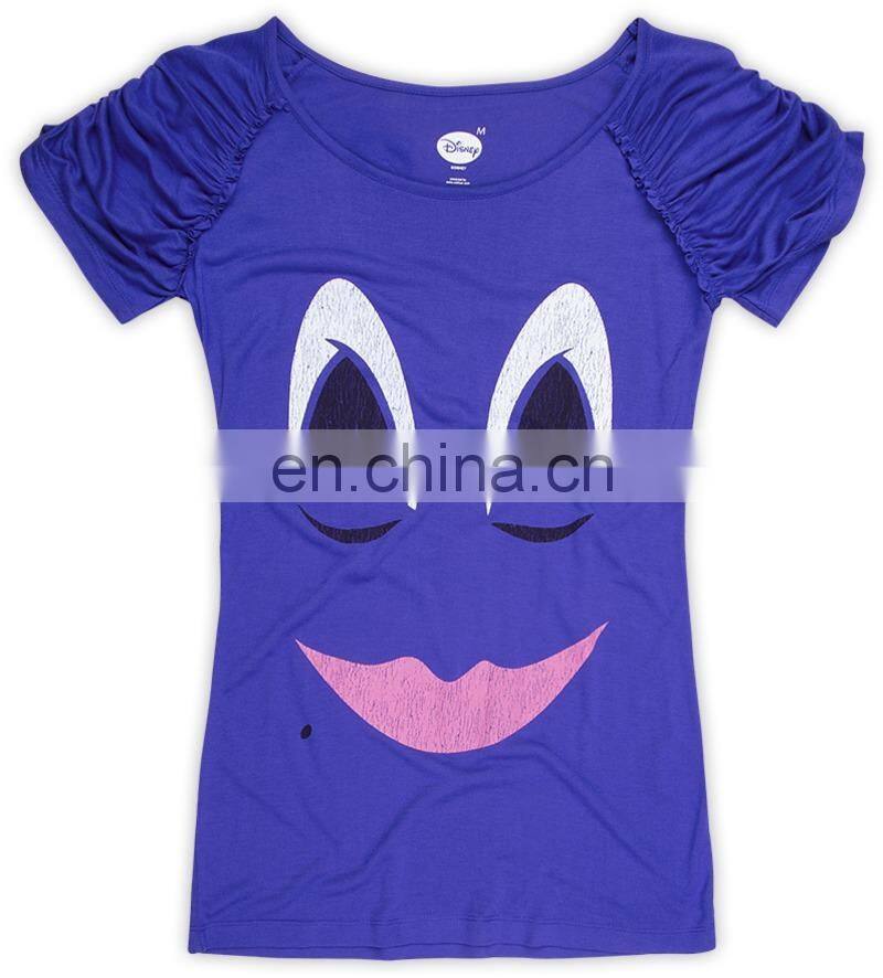 2015 Factory direct price wholesale 100% Cotton Cartoon Evil Queen Royal Blue Top