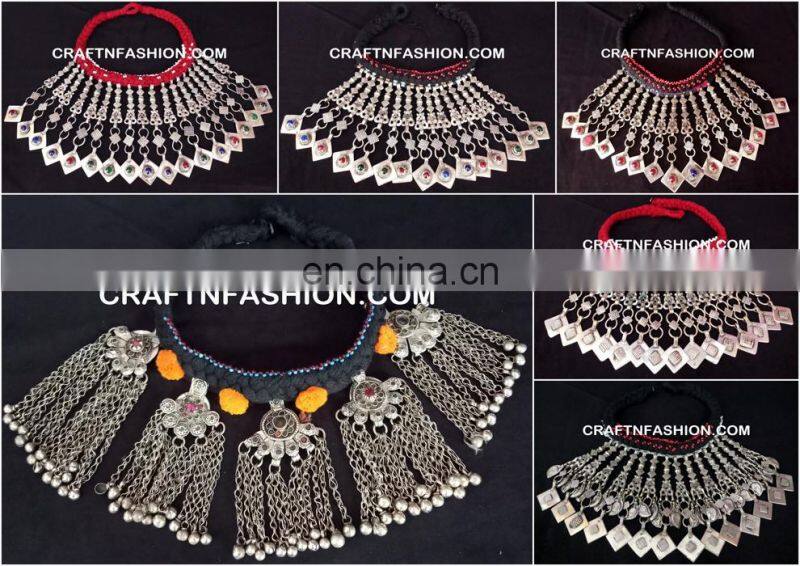 Belly Dance Costume 1960s Ethnic Statement Necklace Vintage Style Kuchi Necklace - Afghan Bib Tribal Jhummer Necklace set