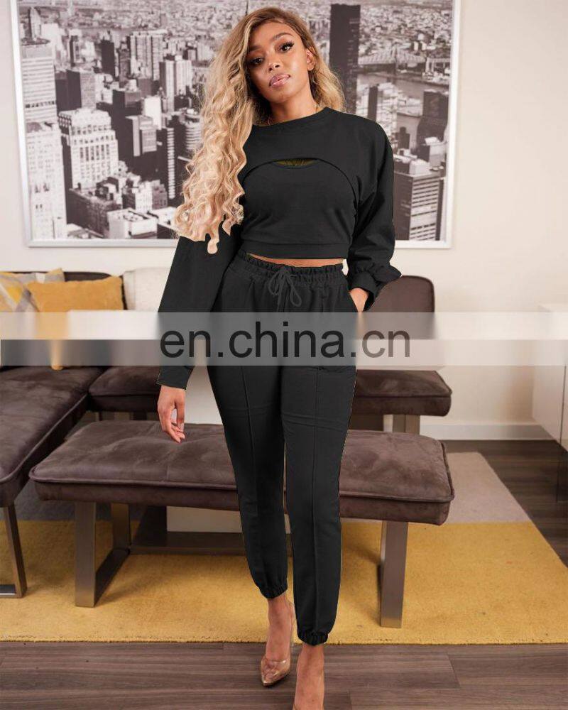 New Products 2021 Ladies Long Sleeve Bodysuit Jumpsuit 3 Piece Set Ladies Stacking Jogging Set