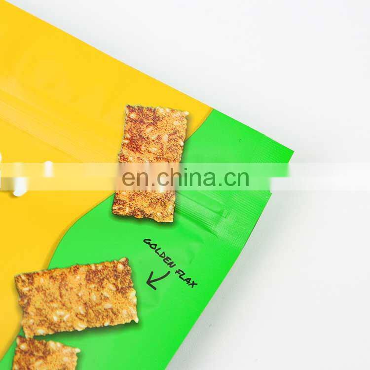 Custom printed bright yellow food plastic food bags packaging three side seal snack food bags