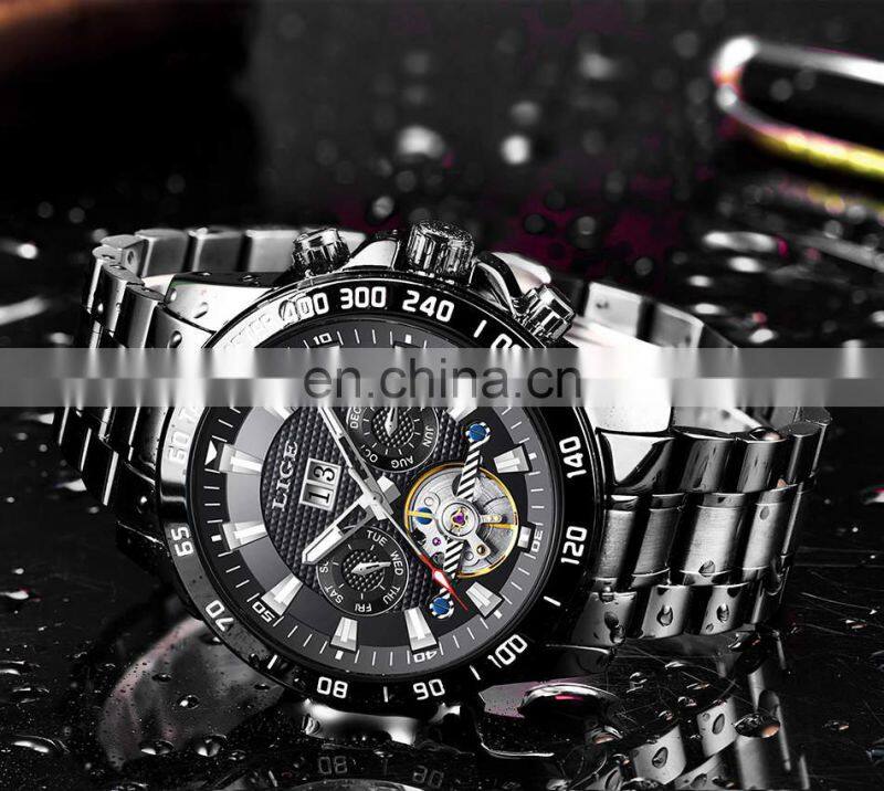 LIGE 10034 Mens Quartz watch Automatic Mechanical Wristwatches Stainless Steel Watch Mens